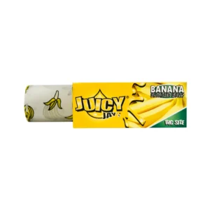 Juicy Jay's banana flavoured 5 metre hemp rolling paper roll in its yellow box