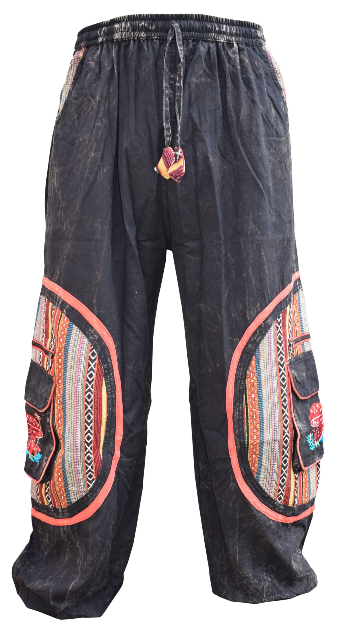 Aztec Pocket Mushroom Trousers black front Aztec Pocket Mushroom Trousers