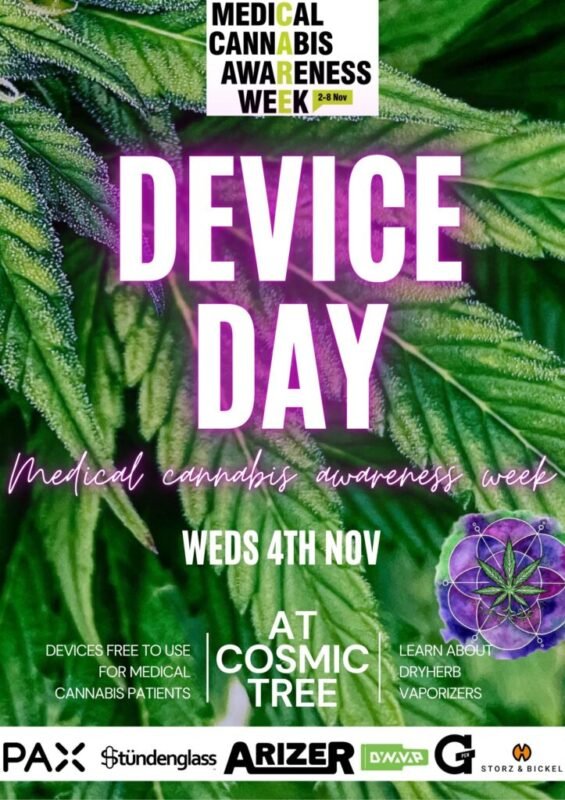 Device Day at Cosmic Tree for Medical Cannabis Awareness Week, Wednesday 4th November, dry herb vaporizers free to try for medical cannabis patients