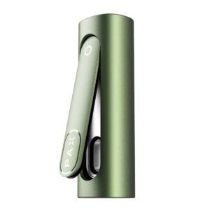 PAX Flow dry herb vaporizer in green with the magnetic lid slid open