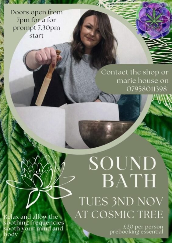 Sound Bath with Marie House at Cosmic Tree, Tuesday 3rd November, doors 7pm for a 7.30pm start, £20 per person